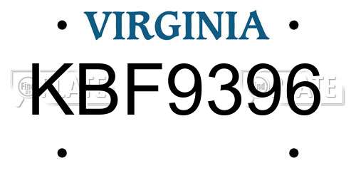 KBF9396 Virginia License Plate