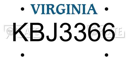 KBJ3366 Virginia License Plate