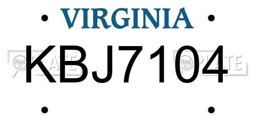 KBJ7104 Virginia License Plate