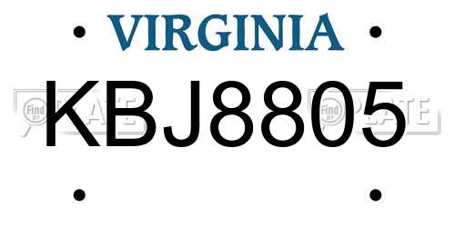 KBJ8805 Virginia License Plate