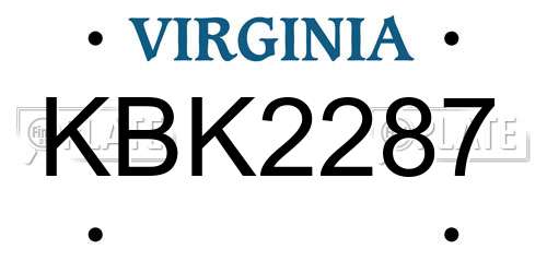 KBK2287 Virginia License Plate