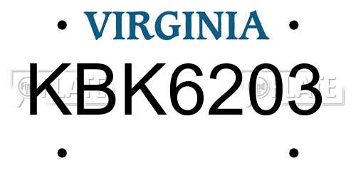 KBK6203 Virginia License Plate