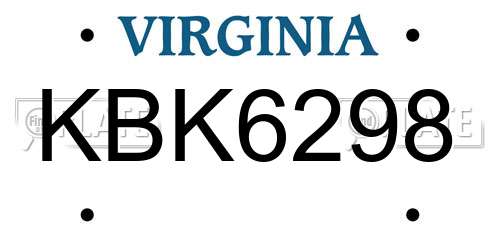 KBK6298 Virginia License Plate