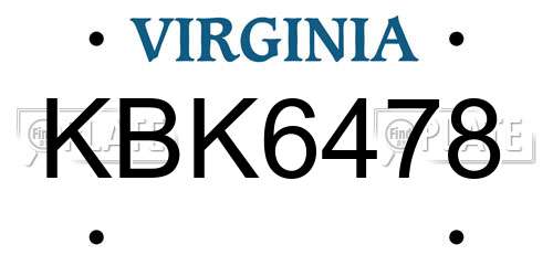 KBK6478 Virginia License Plate