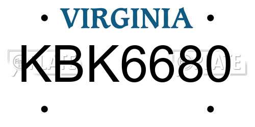 KBK6680 Virginia License Plate