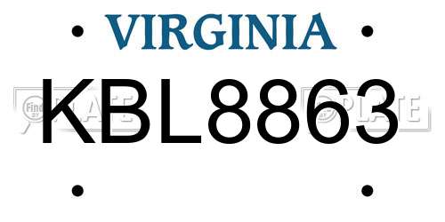 KBL8863 Virginia License Plate