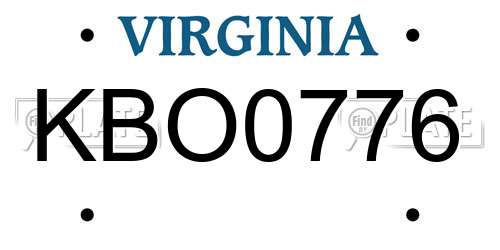 KBO0776 Virginia License Plate