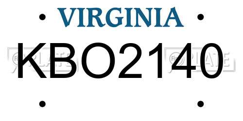 KBO2140 Virginia License Plate