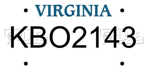 KBO2143 Virginia License Plate