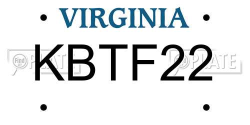 KBTF22 Virginia License Plate