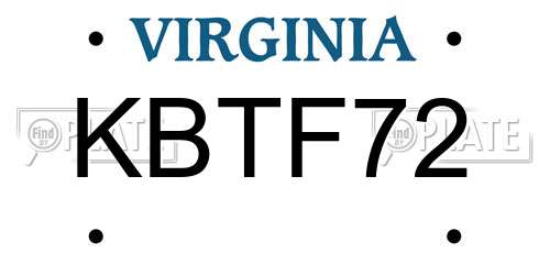 KBTF72 Virginia License Plate