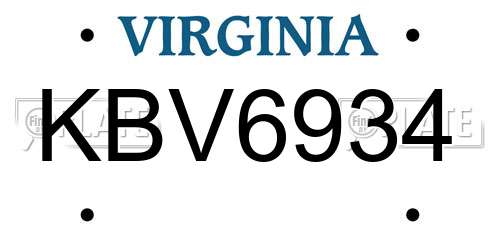 KBV6934 Virginia License Plate