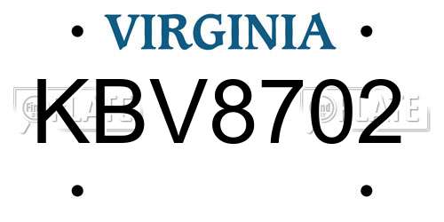 KBV8702 Virginia License Plate