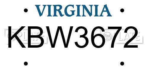 KBW3672 Virginia License Plate