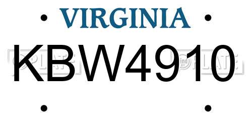 KBW4910 Virginia License Plate