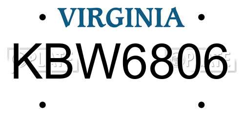 KBW6806 Virginia License Plate