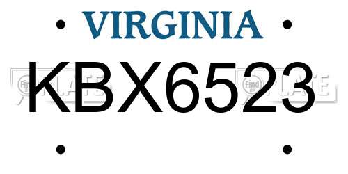 KBX6523 Virginia License Plate