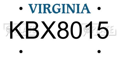KBX8015 Virginia License Plate