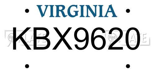 KBX9620 Virginia License Plate