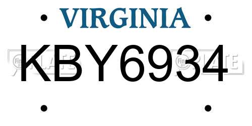 KBY6934 Virginia License Plate
