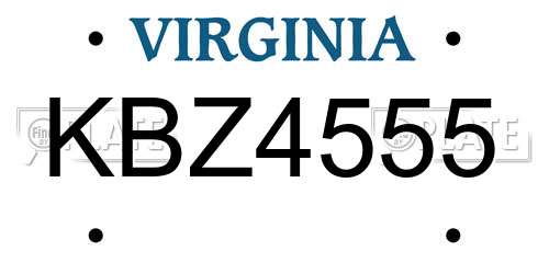 KBZ4555 Virginia License Plate