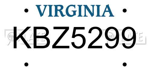 KBZ5299 Virginia License Plate