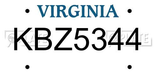 KBZ5344 Virginia License Plate