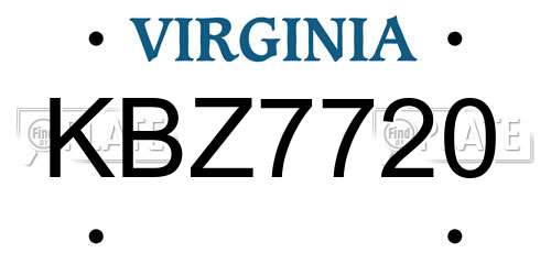 KBZ7720 Virginia License Plate