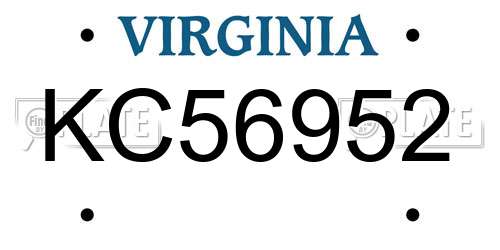 KC56952 Virginia License Plate