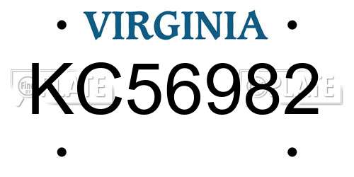 KC56982 Virginia License Plate