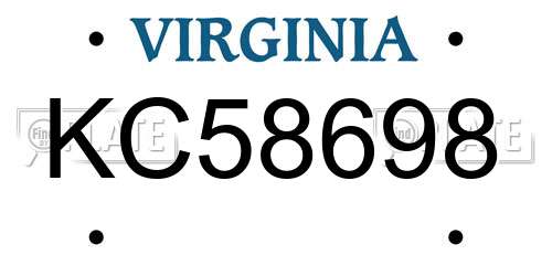 KC58698 Virginia License Plate