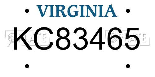 KC83465 Virginia License Plate