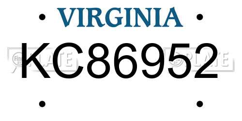 KC86952 Virginia License Plate