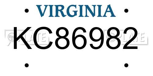 KC86982 Virginia License Plate