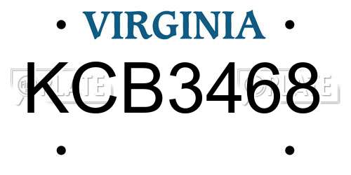KCB3468 Virginia License Plate