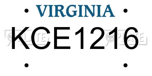 KCE1216 Virginia License Plate
