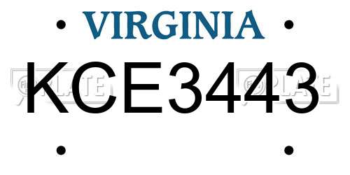 KCE3443 Virginia License Plate