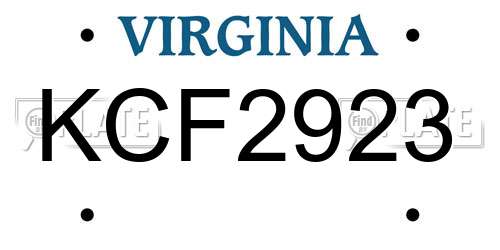 KCF2923 Virginia License Plate