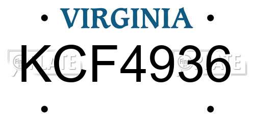 KCF4936 Virginia License Plate
