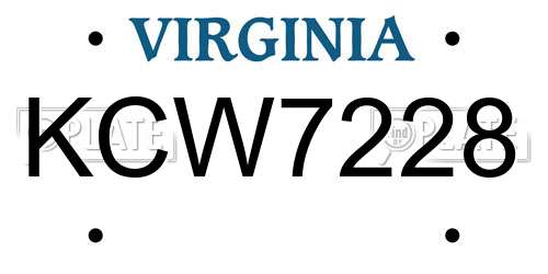 KCW7228 Virginia License Plate