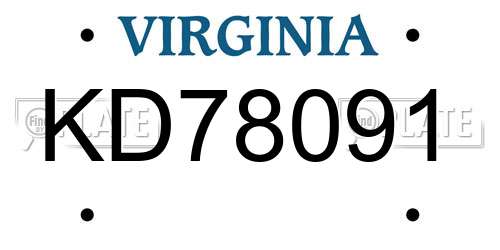 KD78091 Virginia License Plate