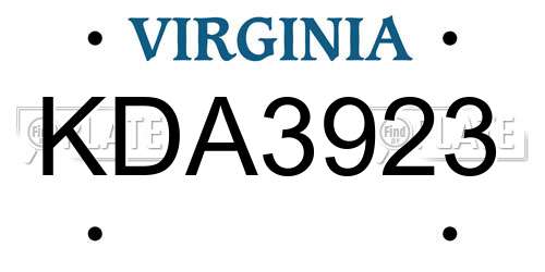 KDA3923 Virginia License Plate