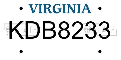KDB8233 Virginia License Plate