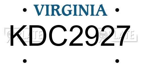 KDC2927 Virginia License Plate