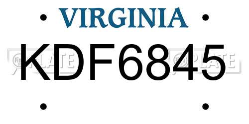 KDF6845 Virginia License Plate