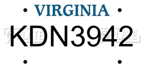 KDN3942 Virginia License Plate
