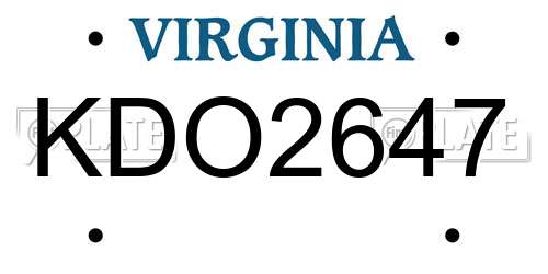 KDO2647 Virginia License Plate