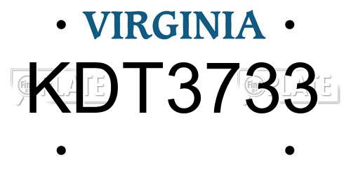 KDT3733 Virginia License Plate