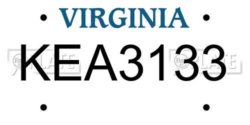 KEA3133 Virginia License Plate