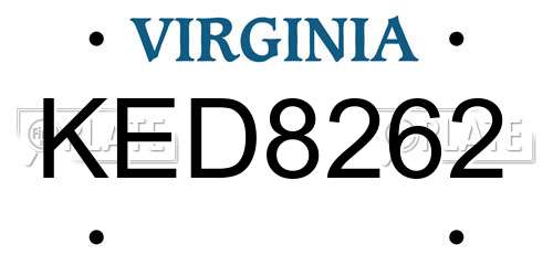 KED8262 Virginia License Plate